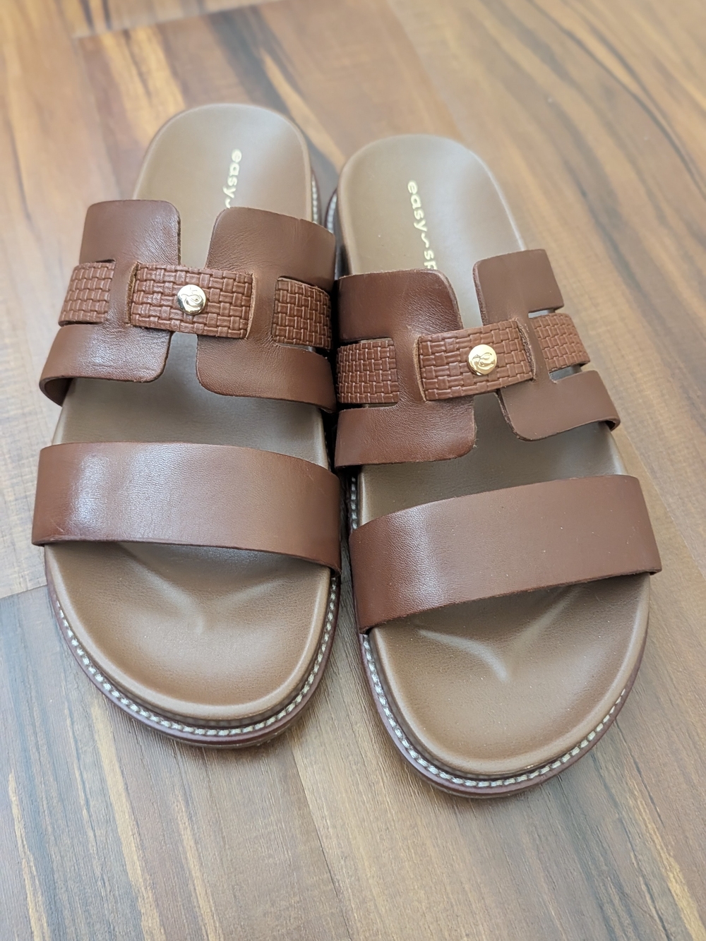 Easy Spirit Brown Leather Slide Sandals for Women